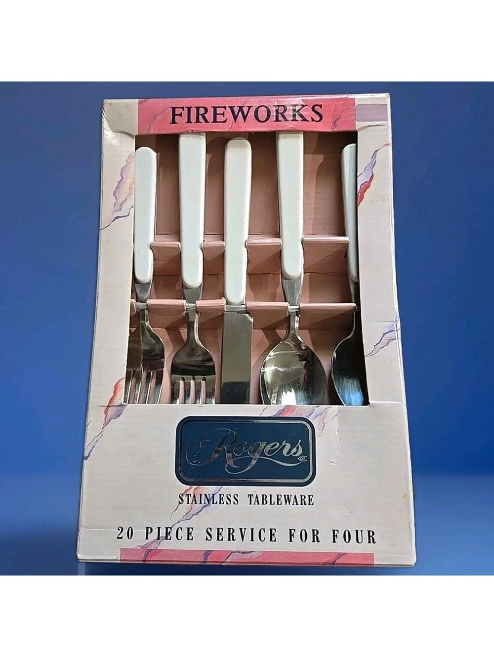 Rogers Fireworks White Stainless 20 Piece Service for 4 Tableware Flatware Vtg